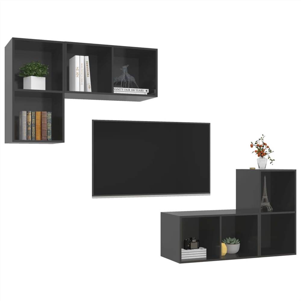 Wall-mounted TV Cabinets 4 pcs High Gloss Grey Chipboard