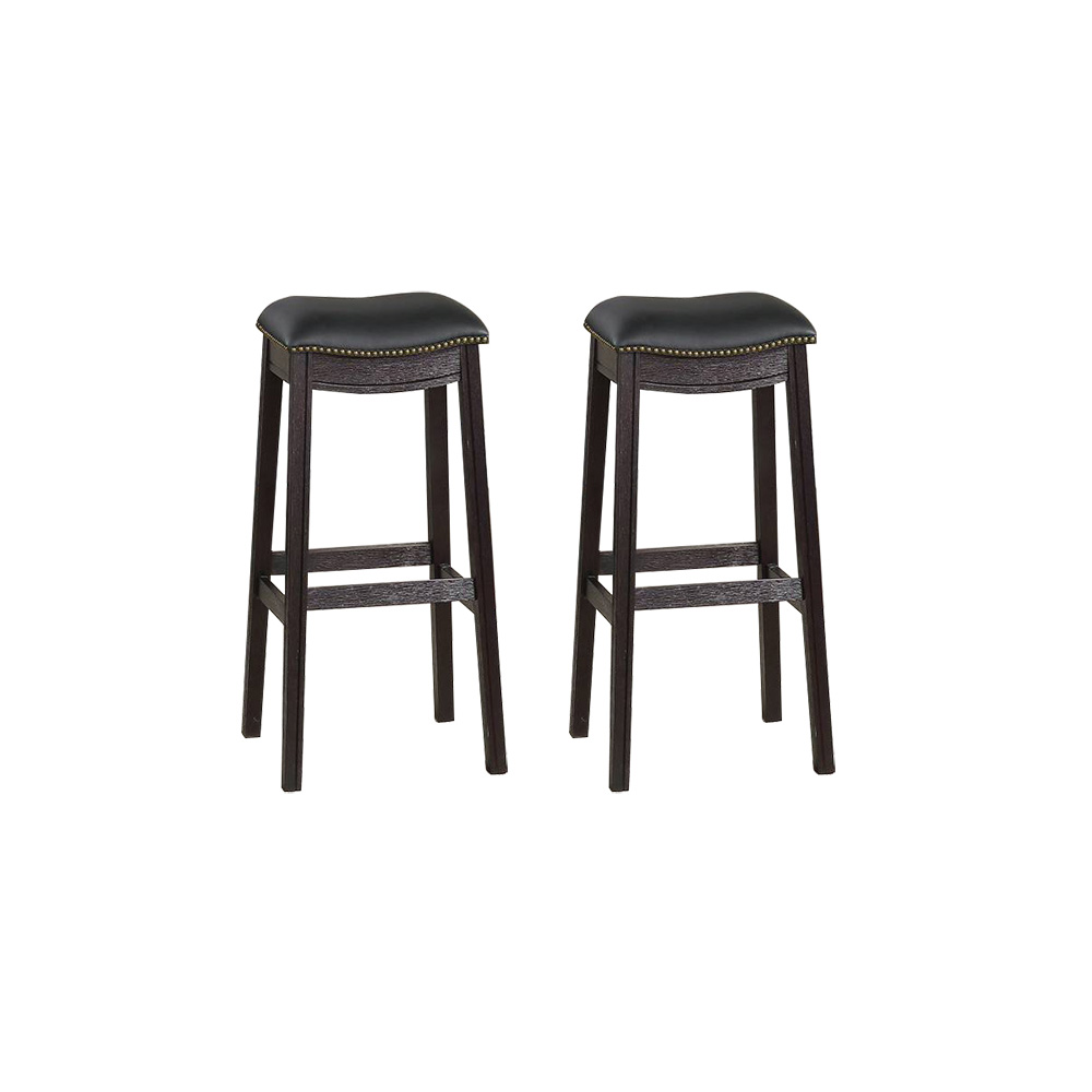 

29"H PU Upholstered Dining Stool Set of 2, with Nailhead Trim, and Wooden Frame, for Restaurant, Cafe, Tavern, Office, Living Room - Black