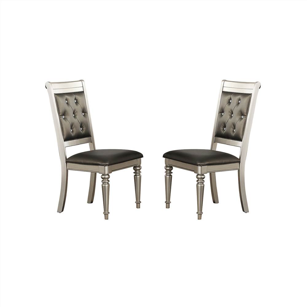 

Leather Upholstered Dining Chair Set of 2, with Tufted Backrest, and Wooden Legs, for Restaurant, Cafe, Tavern, Office, Living Room - Silver