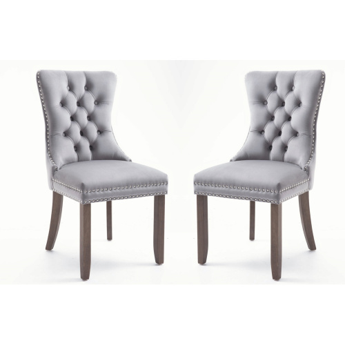 

Fabric Upholstered Dining Chair Set of 2, with Nailhead Trim, and Wooden Legs, for Restaurant, Cafe, Tavern, Office, Living Room - Gray