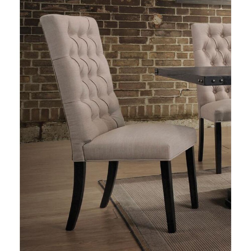 

ACME Morland Linen Upholstered Dining Chair Set of 2, with Button Tufted Backrest, and Wood Legs, for Restaurant, Cafe, Tavern, Office, Living Room - Beige