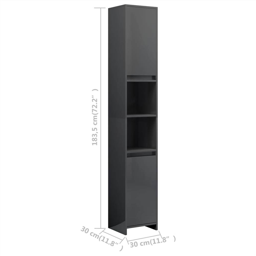 Bathroom Cabinet High Gloss Grey 30x30x183.5 cm Chipboard