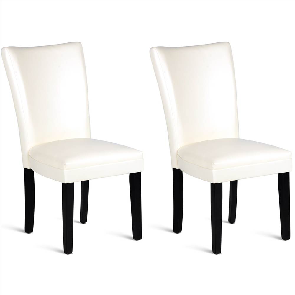 

PU Leather Upholstered Dining Chair Set of 2, with Curved Backrest, and Wood Legs, for Restaurant, Cafe, Tavern, Office, Living Room - White