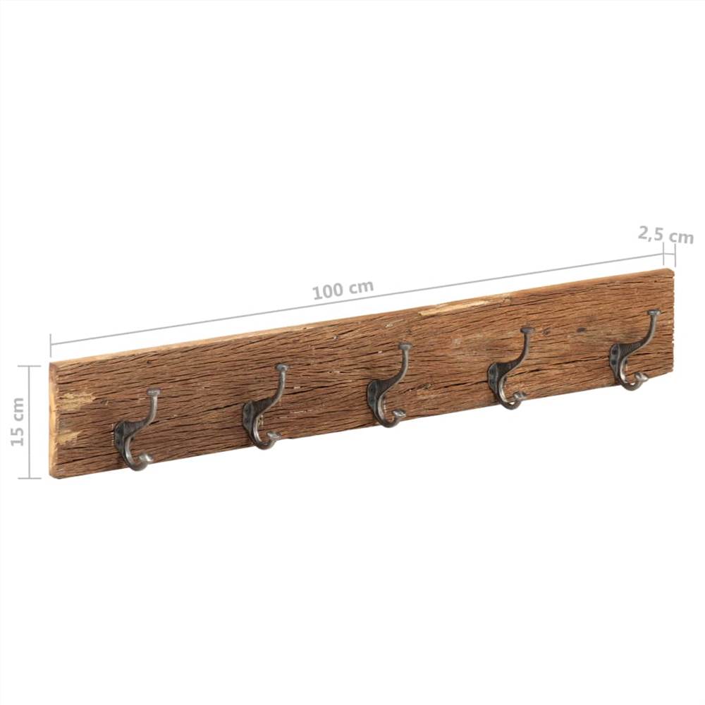 Hall Hanger with 5 Hooks 100x2.5x15 cm Solid Reclaimed Wood