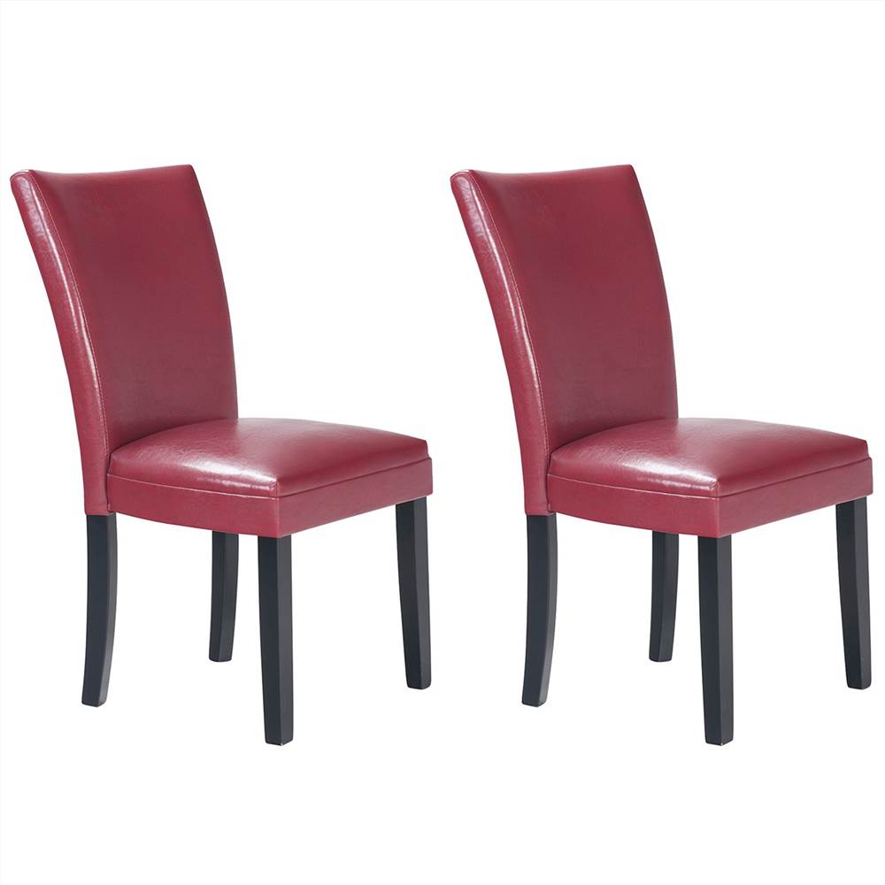 

PU Leather Upholstered Dining Chair Set of 2, with Curved Backrest, and Wood Legs, for Restaurant, Cafe, Tavern, Office, Living Room - Red