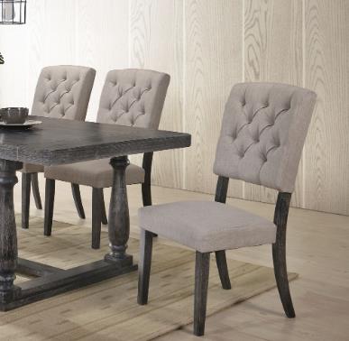 

ACME Bernard Fabric Upholstered Dining Chair Set of 2, with Button Tufted Backrest, and Wood Legs, for Restaurant, Cafe, Tavern, Office, Living Room - Gray