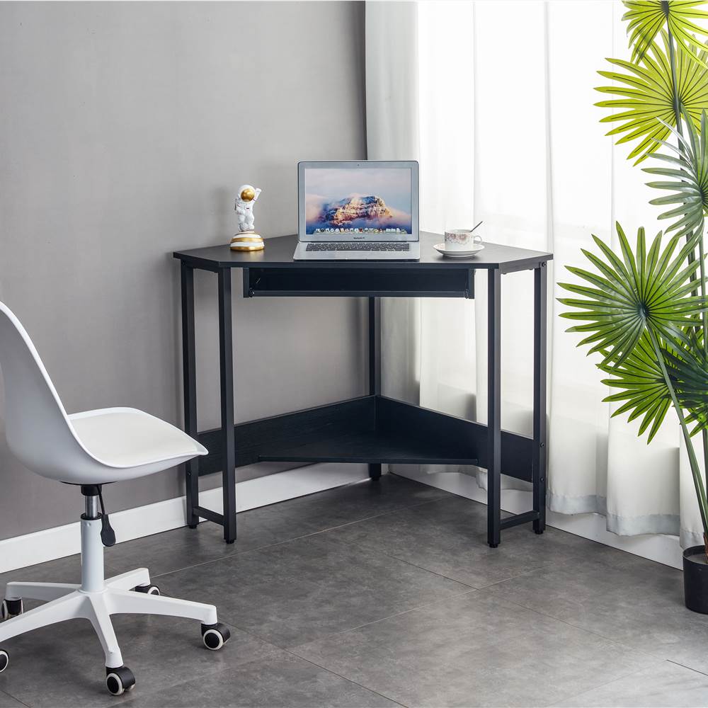 

28.3" Triangle Computer Table with Keyboard Tray and Large Storage Space, for Office, Cafe, Study Room - Black