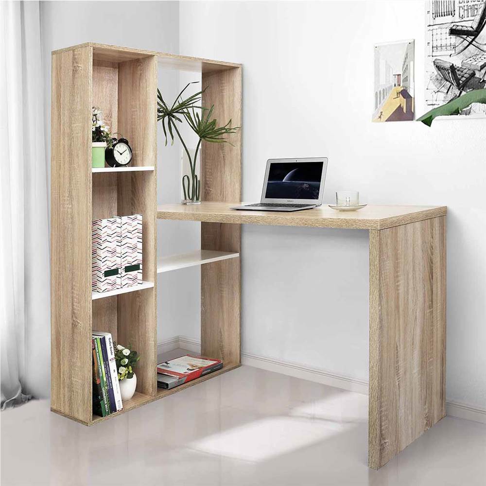 

Home Office L-Shaped Computer Desk with Storage Shelves and Wooden Frame, for Game Room, Office, Study Room - Oak