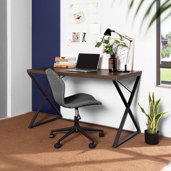 

Home Office 47.2" L Computer Desk with Wooden Tabletop and Metal Frame, for Game Room, Office, Study Room - Dark Brown