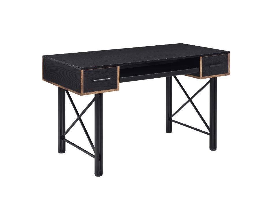 

ACME Settea Computer Desk with 2 Storage Drawers, Particle Board Tabletop and Metal Frame, for Game Room, Small Space, Study Room - Black