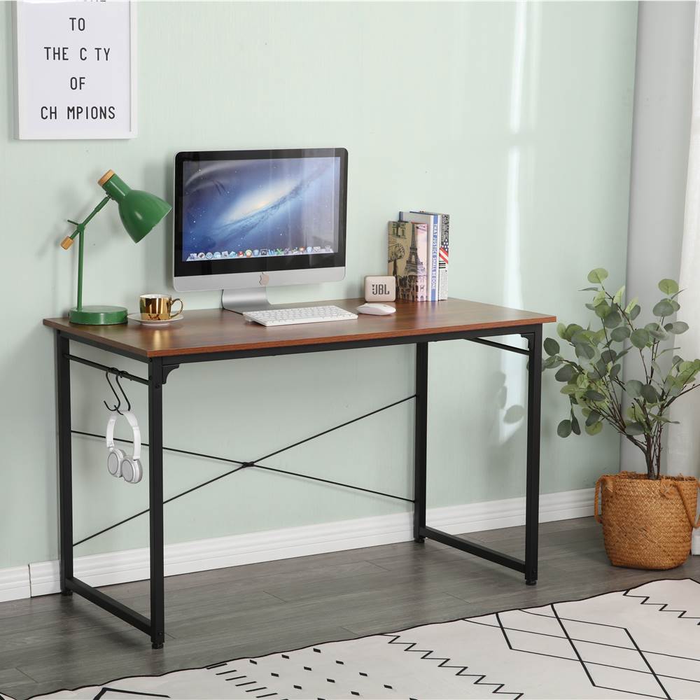 

Home Office 40" Computer Desk with Wooden Tabletop and Metal Frame, for Game Room, Office, Study Room - Brown