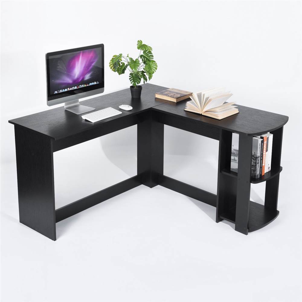 

Home Office Reversible L-Shaped Computer Desk with Storage Shelves and Wooden Frame, for Game Room, Office, Study Room - Espresso