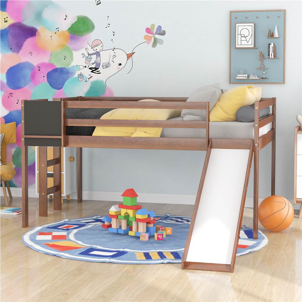 Full-Size Loft Bed Frame with Slide, Chalkboard, and Wooden Slats Support, No Box Spring Required, for Kids, Teens, Boys, Girls (Frame Only) - Walnut
Full-Size Loft Bed Frame with Slide, Chalkboard, and Wooden Slats Support, No Box Spring Required, for Kids, Teens, Boys, Girls (Frame Only) - Walnut