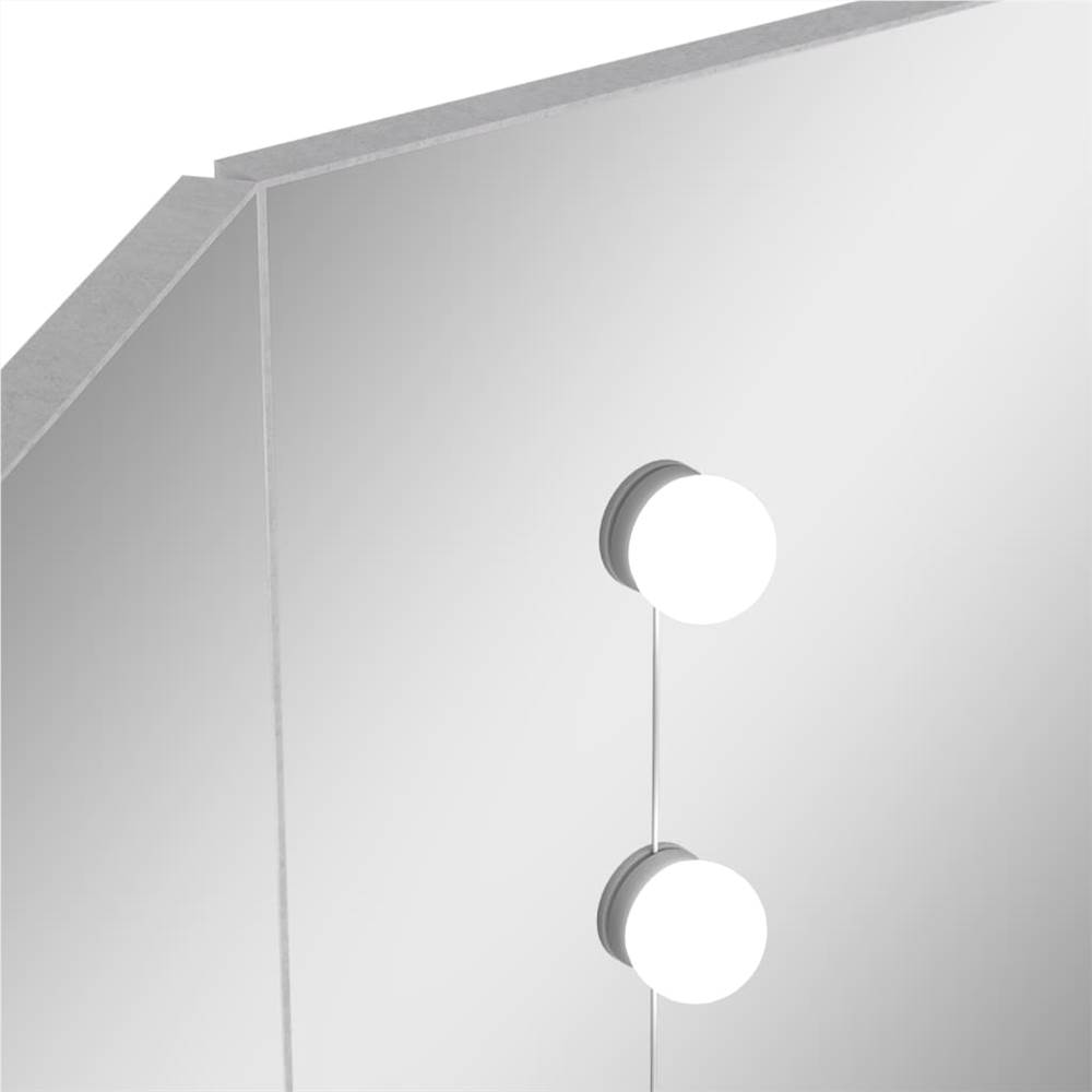 Corner Dressing Table with LED Concrete Grey 111x54x141.5 cm