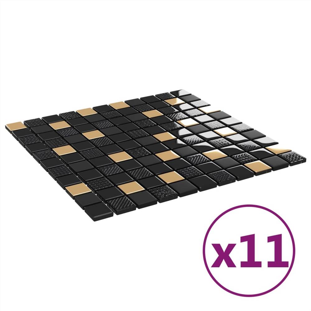 Self-adhesive Mosaic Tiles 11 pcs Black and Gold 30x30 cm Glass