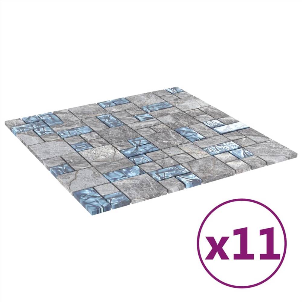 Self-adhesive Mosaic Tiles 11 pcs Grey and Blue 30x30 cm Glass
