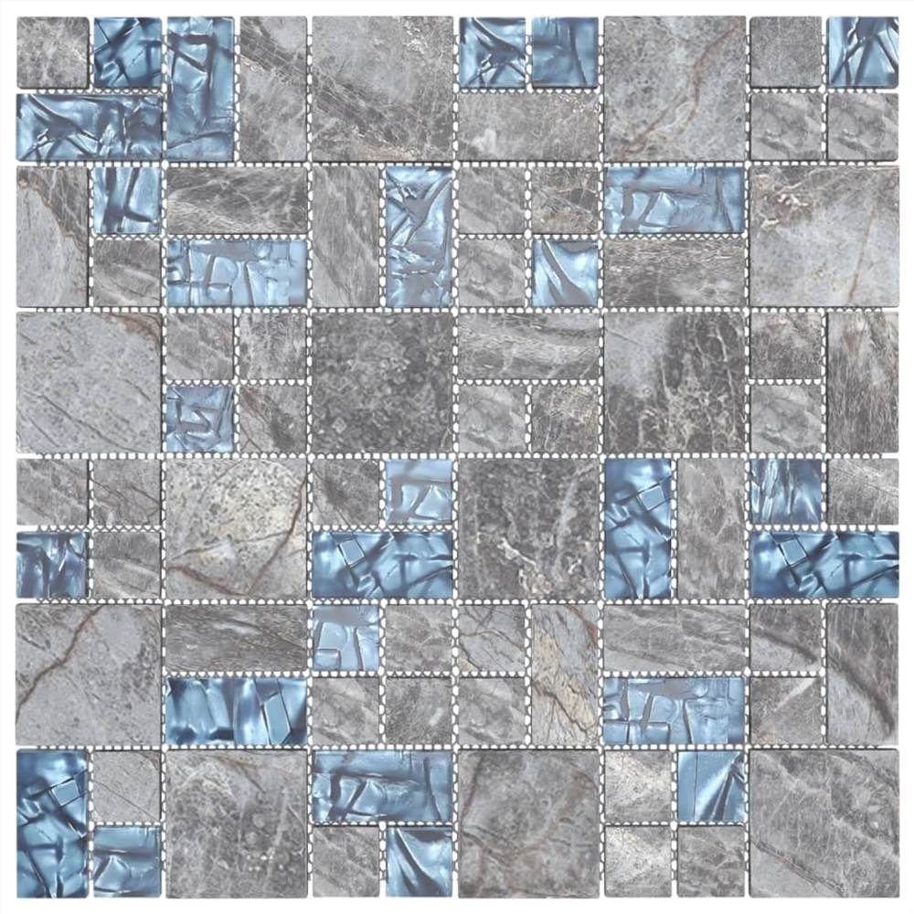 Self-adhesive Mosaic Tiles 11 pcs Grey and Blue 30x30 cm Glass