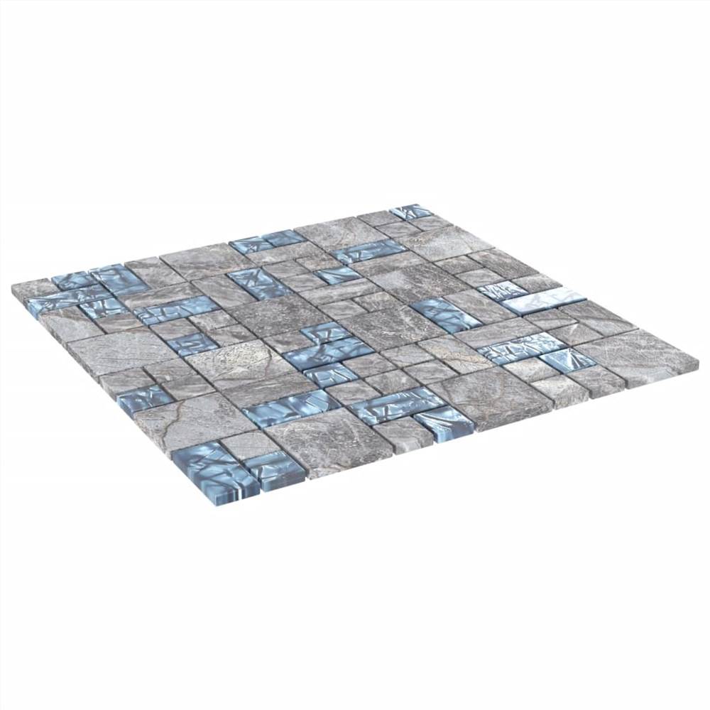 Self-adhesive Mosaic Tiles 11 pcs Grey and Blue 30x30 cm Glass
