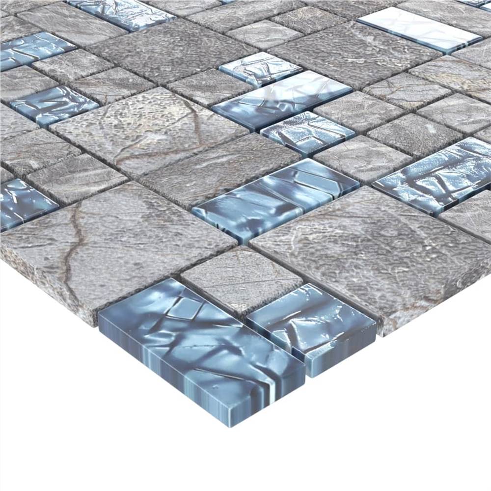 Self-adhesive Mosaic Tiles 11 pcs Grey and Blue 30x30 cm Glass