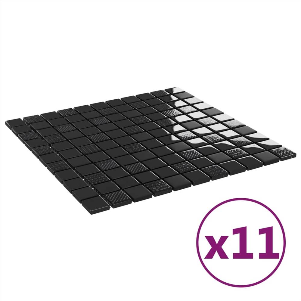 Self-adhesive Mosaic Tiles 11 pcs Shiny Black 30x30 cm Glass
