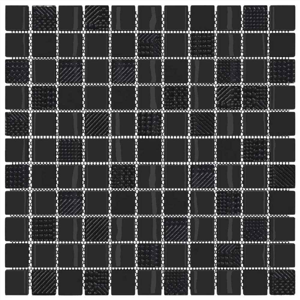 Self-adhesive Mosaic Tiles 11 pcs Shiny Black 30x30 cm Glass