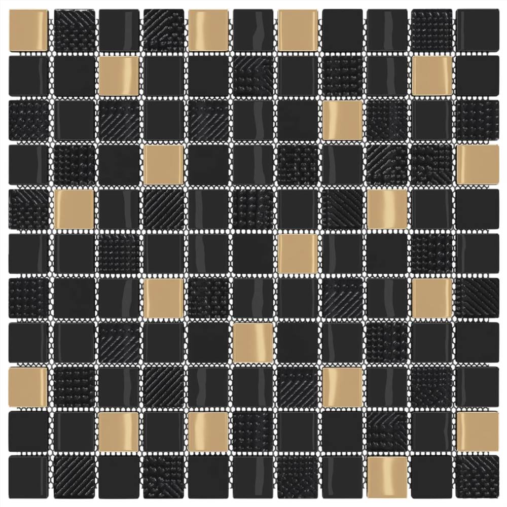 Self-adhesive Mosaic Tiles 22 pcs Black and Gold 30x30 cm Glass