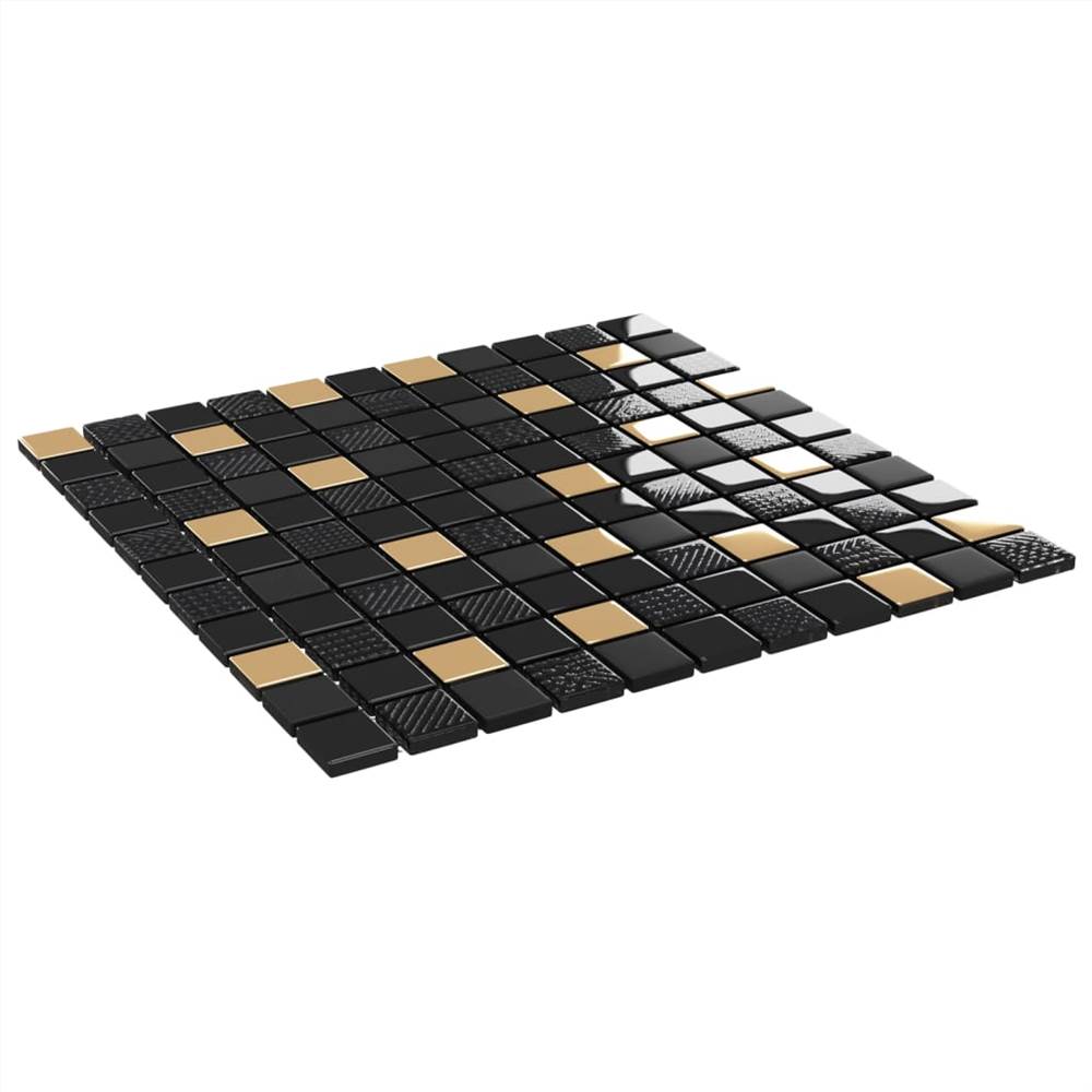 Self-adhesive Mosaic Tiles 22 pcs Black and Gold 30x30 cm Glass