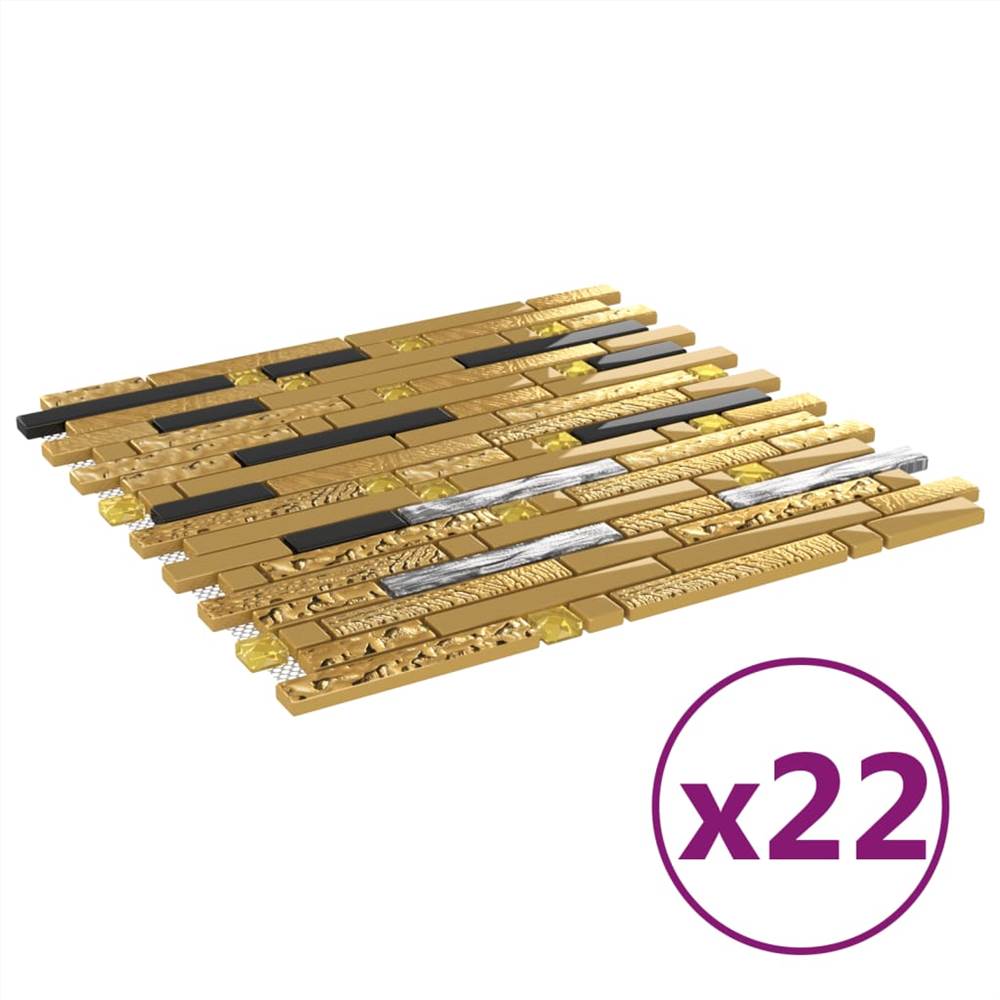 Self-adhesive Mosaic Tiles 22 pcs Black and Gold 30x30 cm Glass