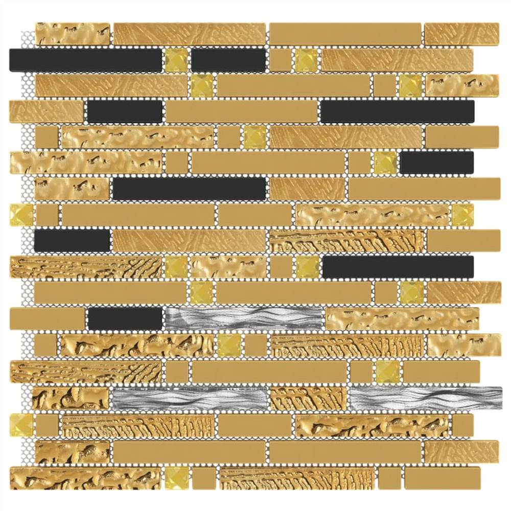 Self-adhesive Mosaic Tiles 22 pcs Black and Gold 30x30 cm Glass
