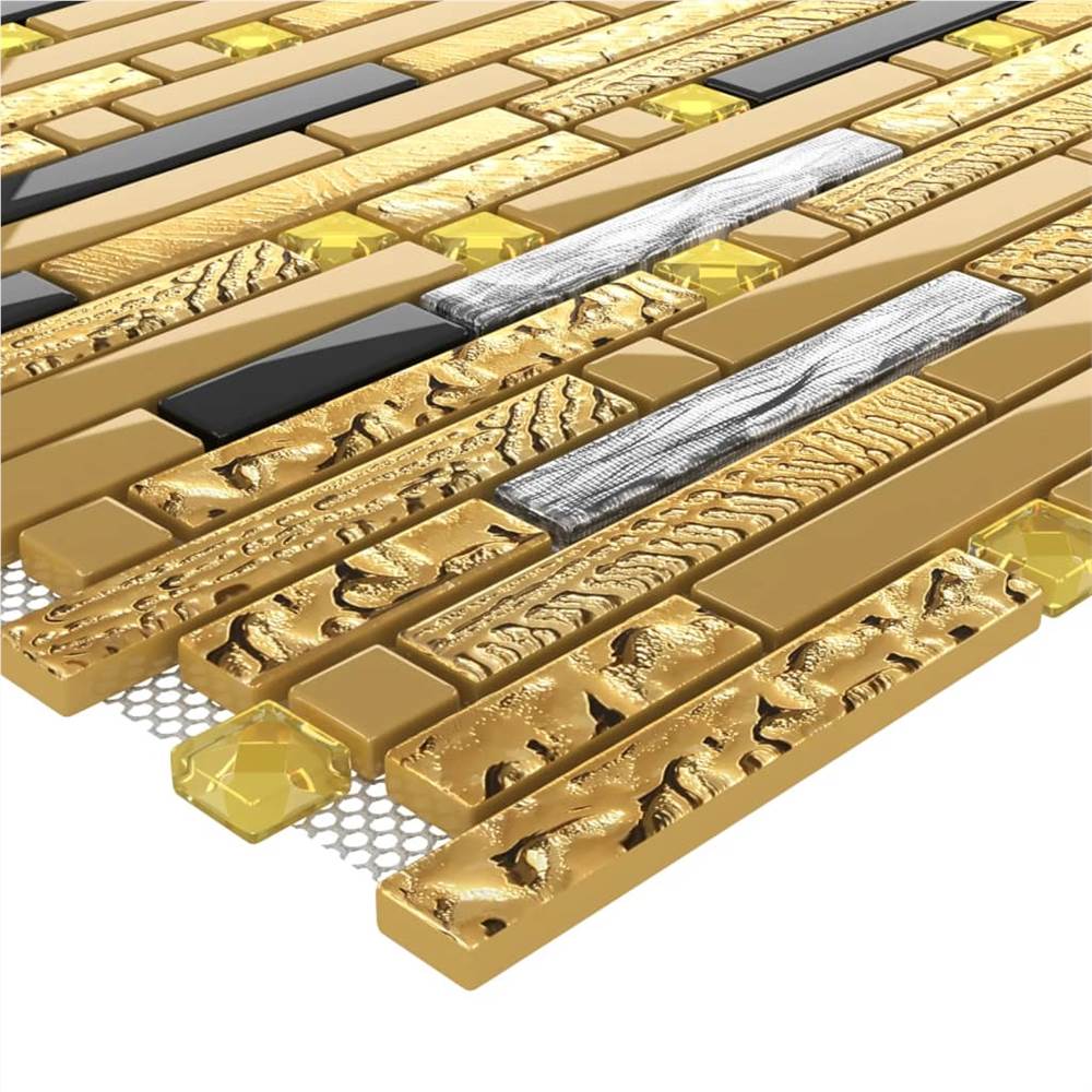 Self-adhesive Mosaic Tiles 22 pcs Black and Gold 30x30 cm Glass