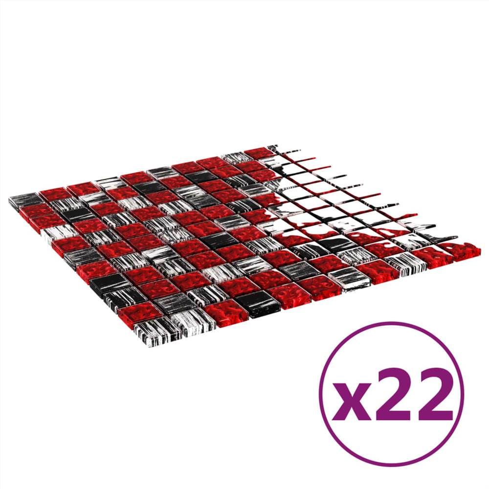 Self-adhesive Mosaic Tiles 22 pcs Black and Red 30x30 cm Glass