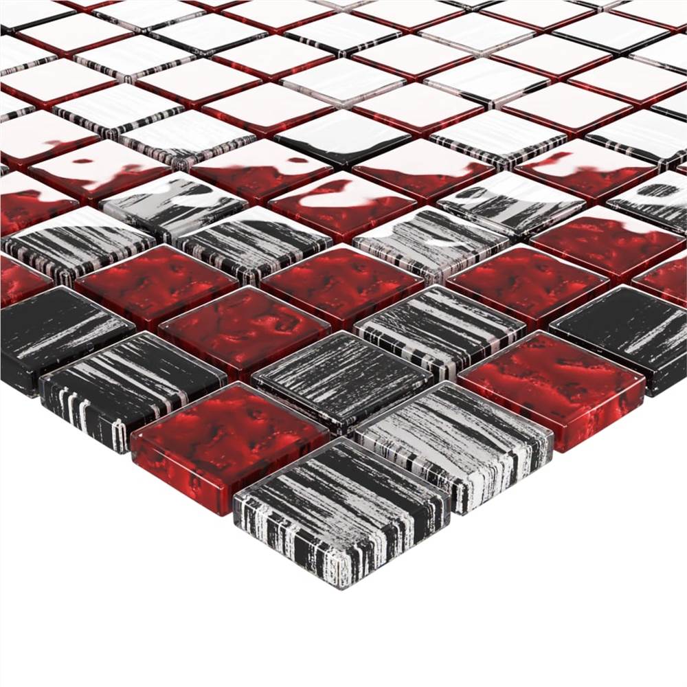 Self-adhesive Mosaic Tiles 22 pcs Black and Red 30x30 cm Glass
