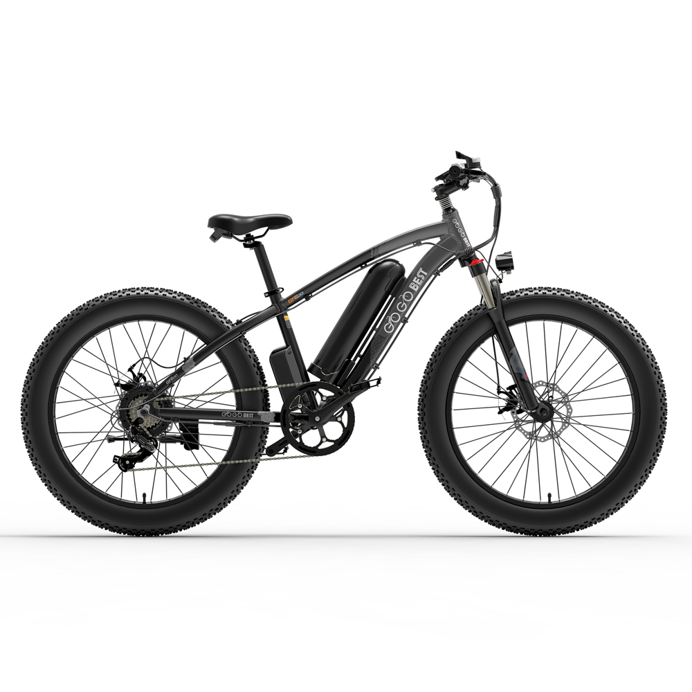 

GOGOBEST GF600 Electric Bike 48V 13Ah Battery 1000W Motor 26x4.0 inch Fat Tire Aluminum Alloy Frame Shimano 7-speed Shift Max Speed 40km/h 110KM Power-assisted mileage Range LCD Display IP54 Waterproof - Black Grey