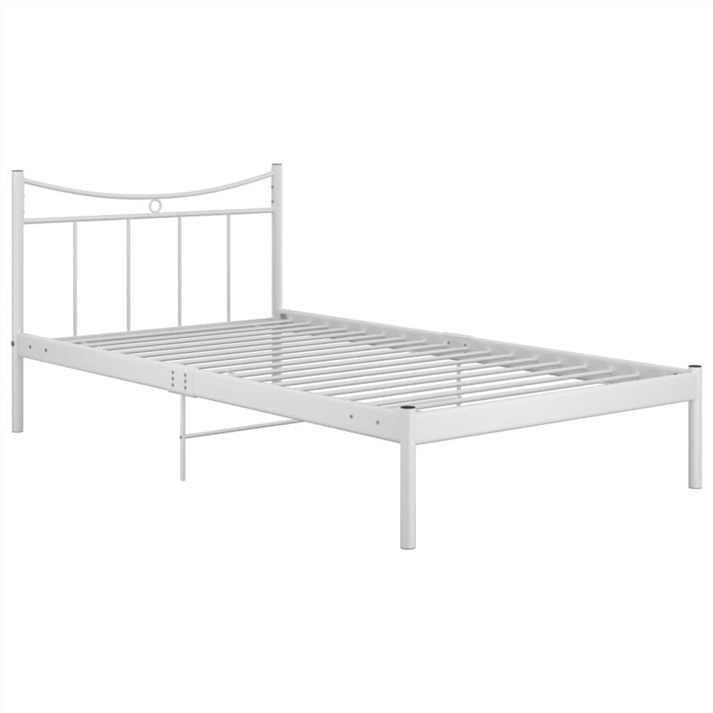 Bed Frame White Metal and Plywood 100x200 cm