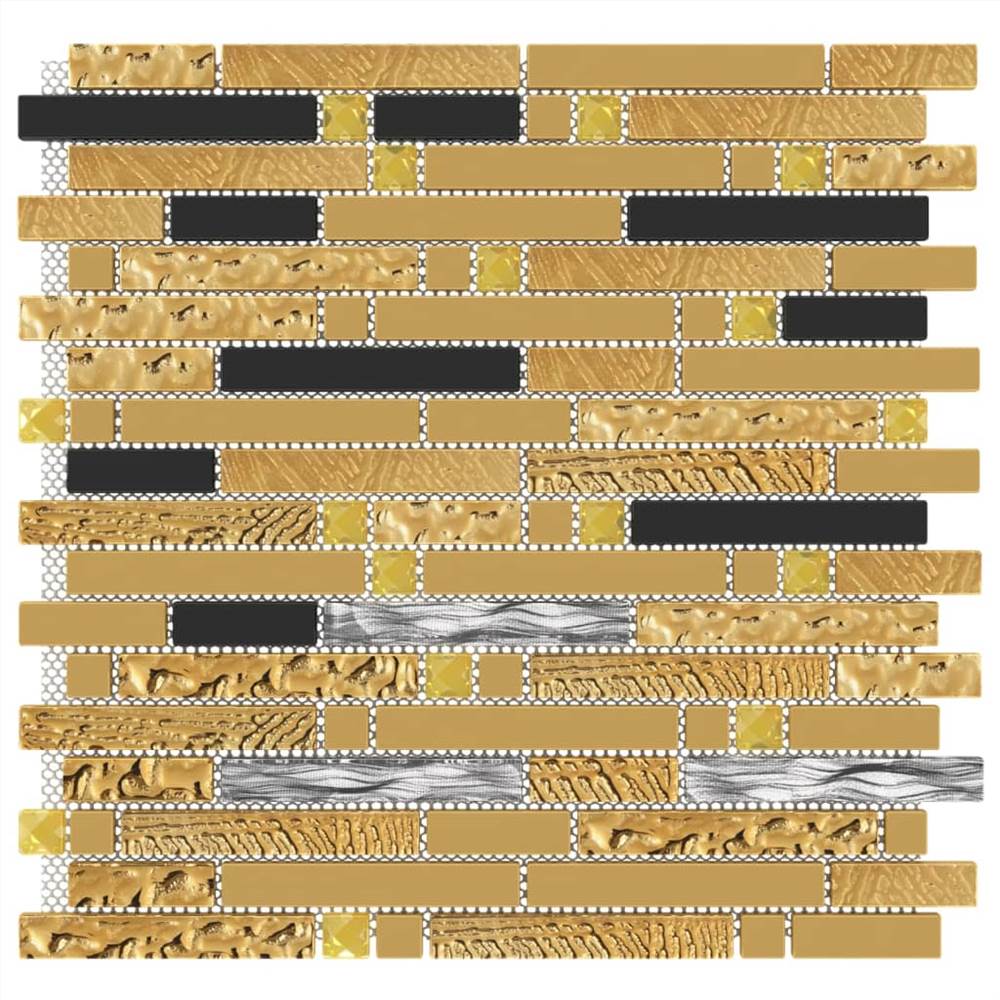 Self-adhesive Mosaic Tiles 11 pcs Black and Gold 30x30 cm Glass
