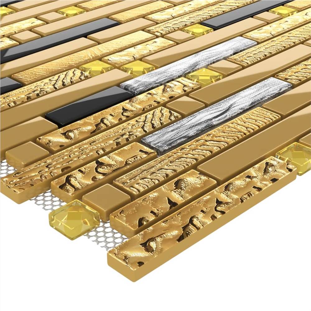 Self-adhesive Mosaic Tiles 11 pcs Black and Gold 30x30 cm Glass