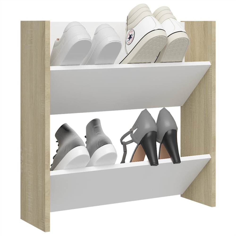 Wall Shoe Cabinet White and Sonoma Oak 60x18x60 cm Chipboard
