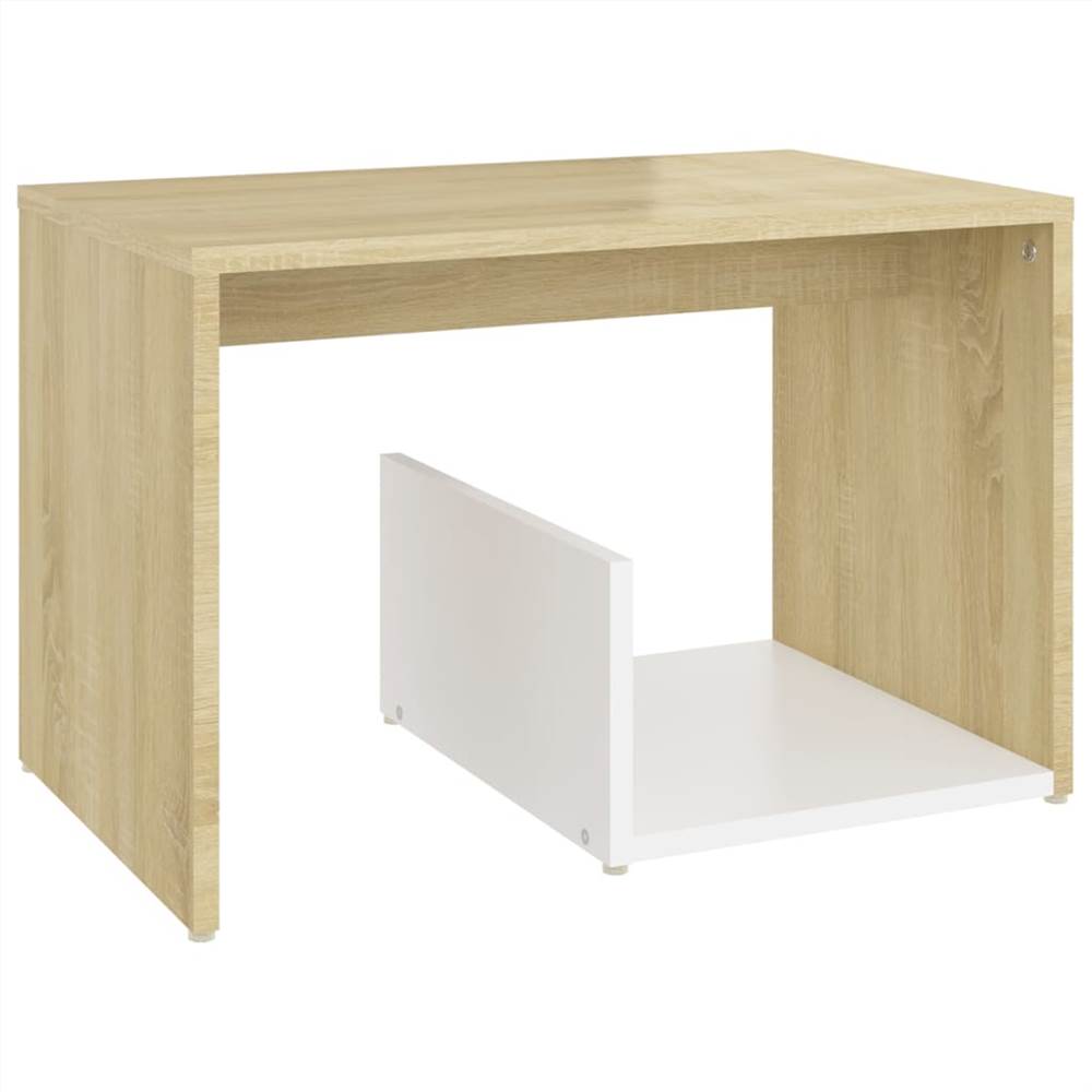 Side Table White and Sonoma Oak 59x36x38 cm Chipboard