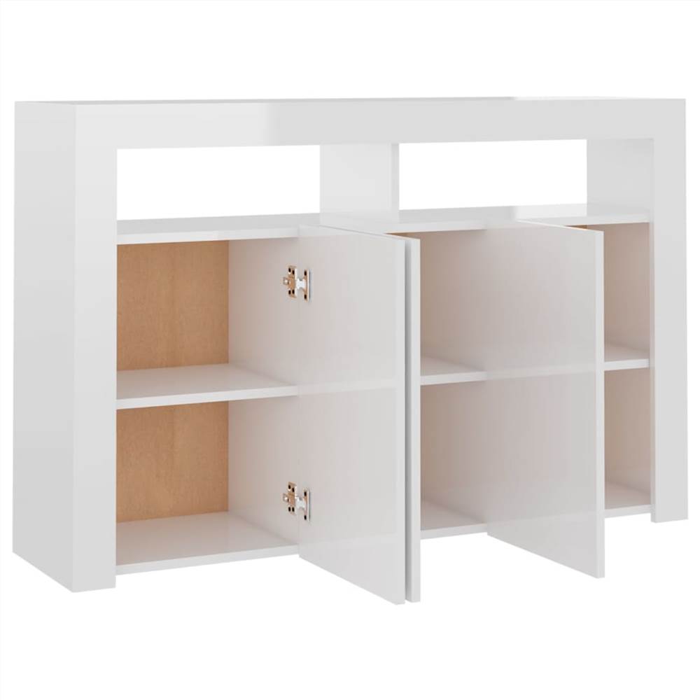 Sideboard with LED Lights High Gloss White 115.5x30x75 cm