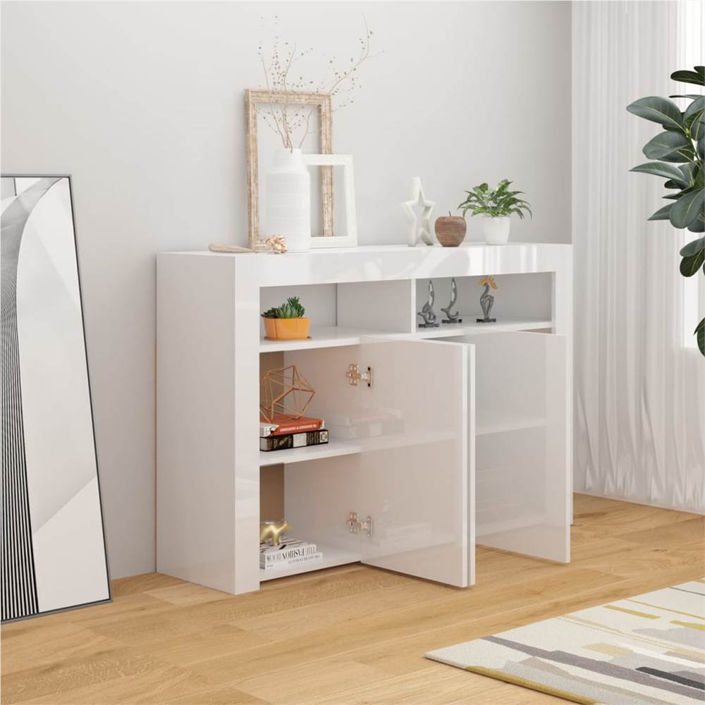 Sideboard with LED Lights High Gloss White 115.5x30x75 cm