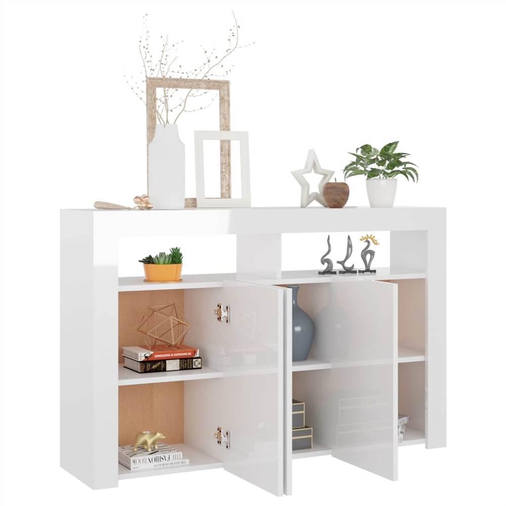Sideboard with LED Lights High Gloss White 115.5x30x75 cm