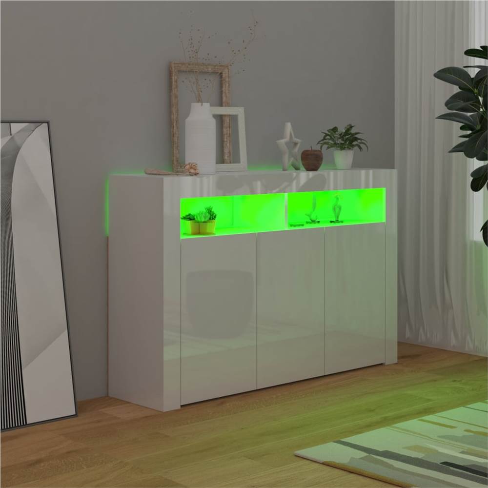 Sideboard with LED Lights High Gloss White 115.5x30x75 cm