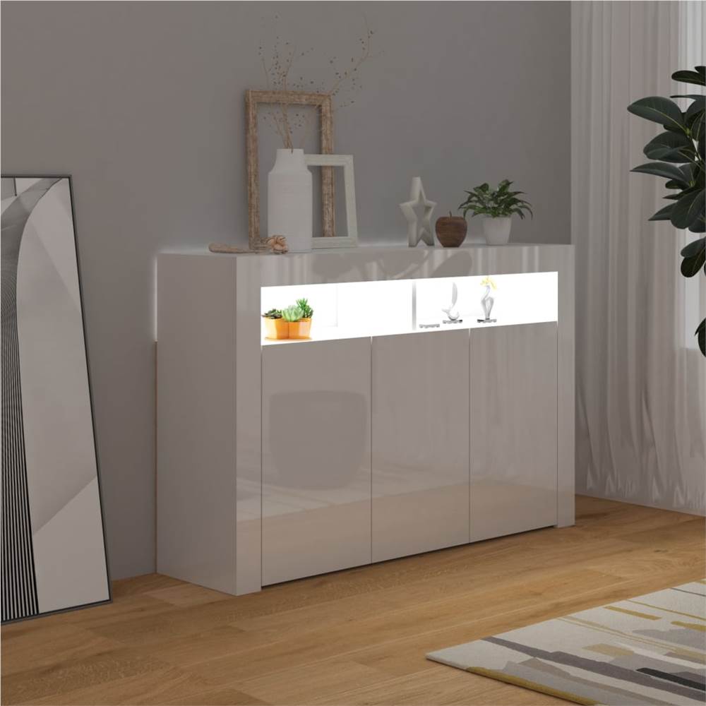 Sideboard with LED Lights High Gloss White 115.5x30x75 cm