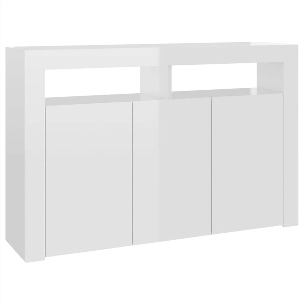 Sideboard with LED Lights High Gloss White 115.5x30x75 cm