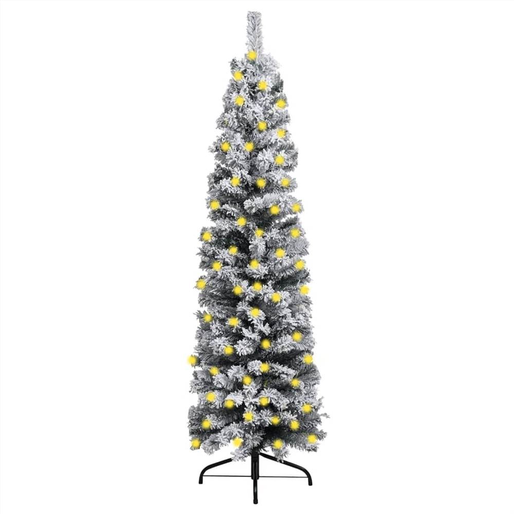 

Slim Christmas Tree with LEDs&Flocked Snow Green 150 cm PVC