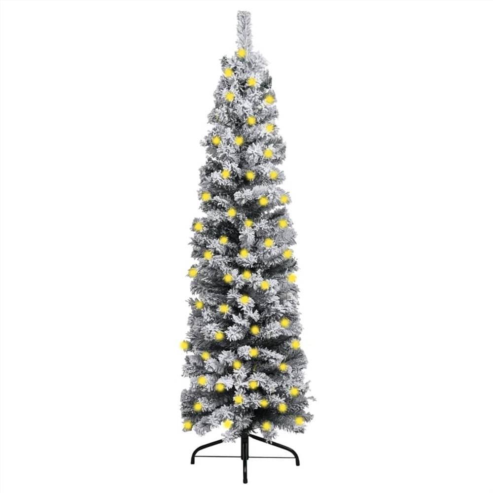 

Slim Christmas Tree with LEDs&Flocked Snow Green 210 cm PVC