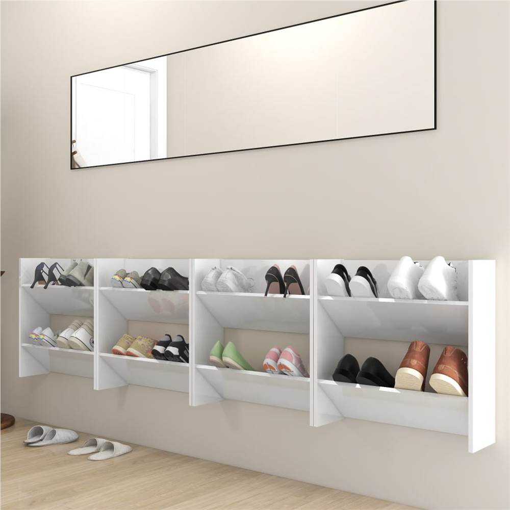 Wall Shoe Cabinets 4 pcs High Gloss White 60x18x60 cm Chipboard