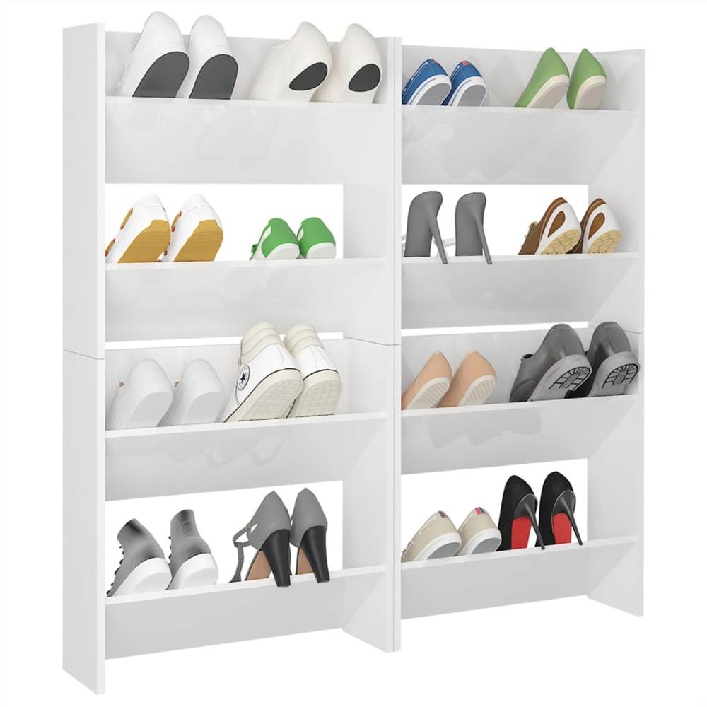 Wall Shoe Cabinets 4 pcs High Gloss White 60x18x60 cm Chipboard
