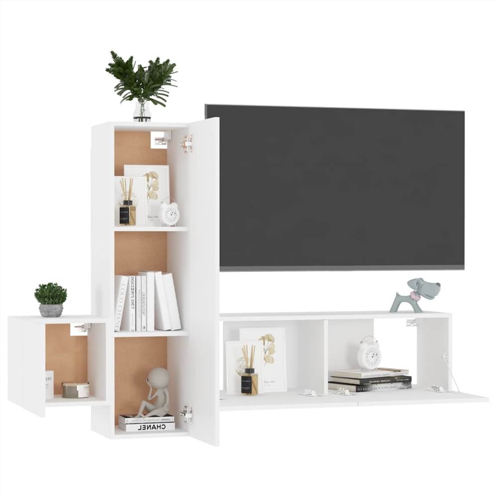 3 Piece TV Cabinet Set White Chipboard