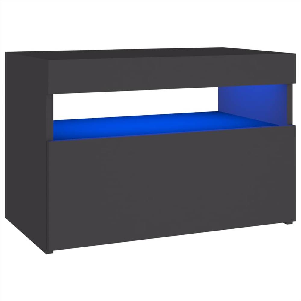 Bedside Cabinet & LED Lights Grey 60x35x40 cm Chipboard